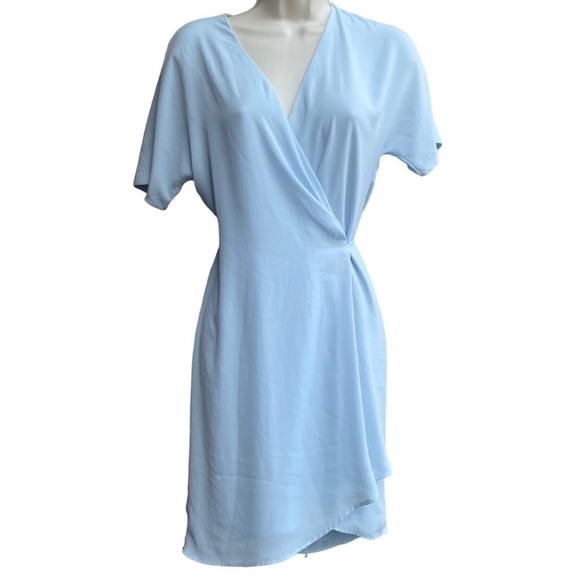 Babaton Aritzia Pastel Blue Wallace Mini Wrap Dress Size XS - Picture 1 of 7
